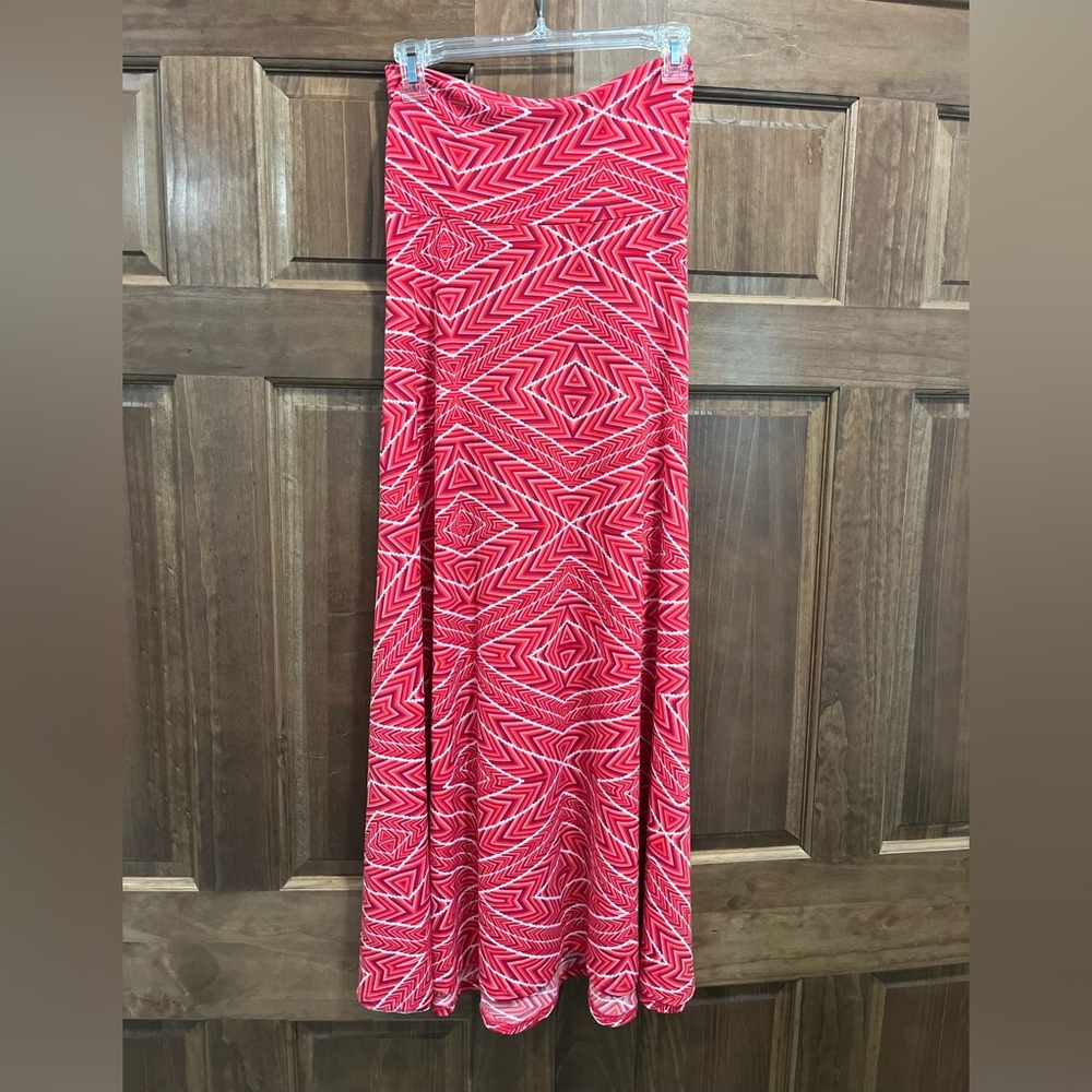 LuLaRoe Pink and White Geometric Maxi Skirt, Size XXS